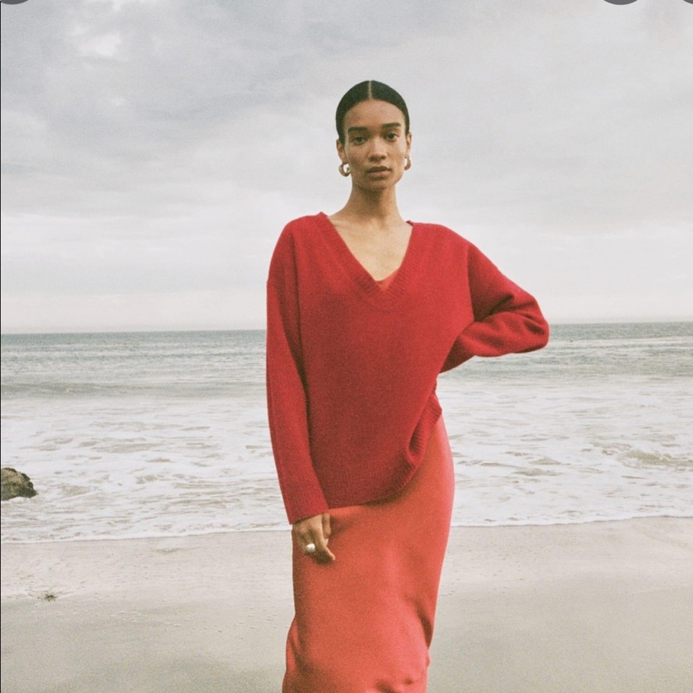Brit Regenerative Wool Sweater in crimson.